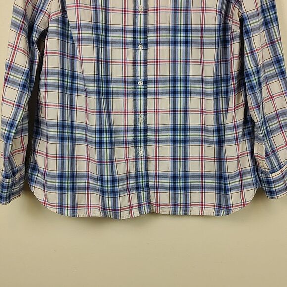 Talbot's Blue Plaid Button Front Shirt Long Sleeve Top Metallic Stripe Size LP - Picture 6 of 10